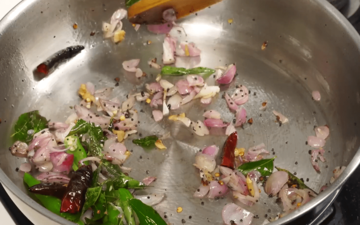 Saute the onion in thayir kulambu