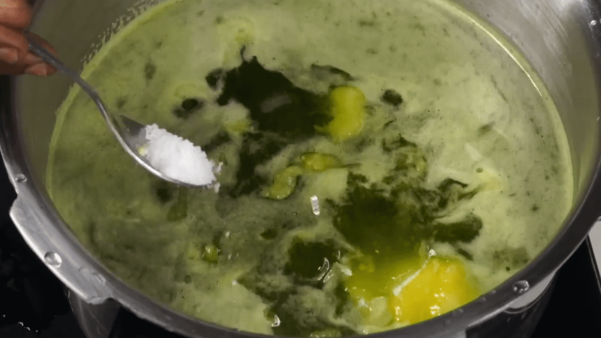 pongal 5 add water, ghee, salt in pongal recipe