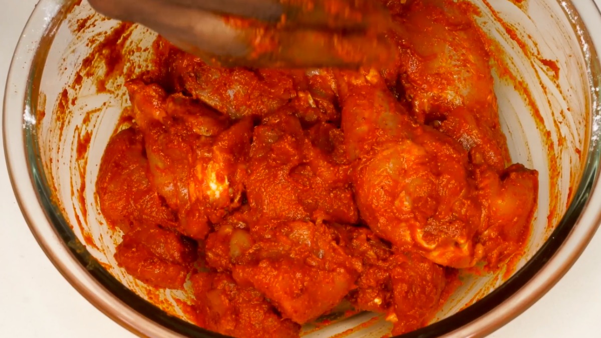 Chicken biriyani - marination 2 Chicken 65 marinate the masala