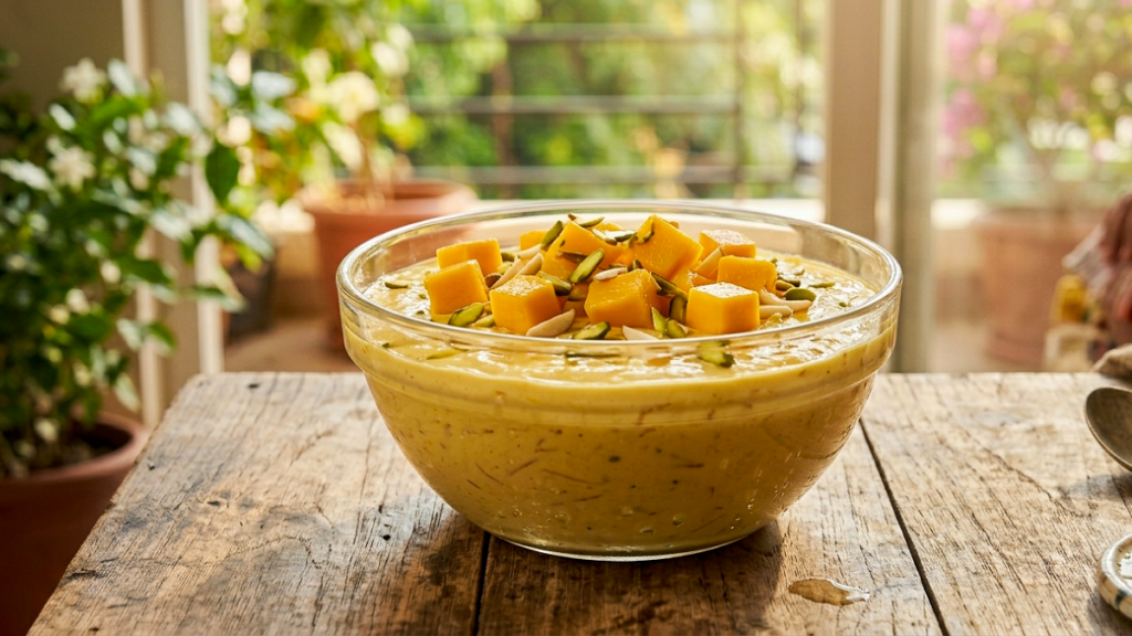 Mango Coconut kheer, trending mango recipe