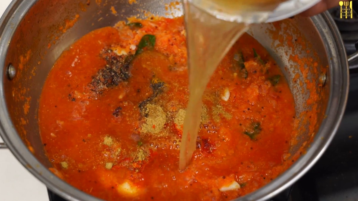 Nethili Fish Kulambu Add tamarind pulp