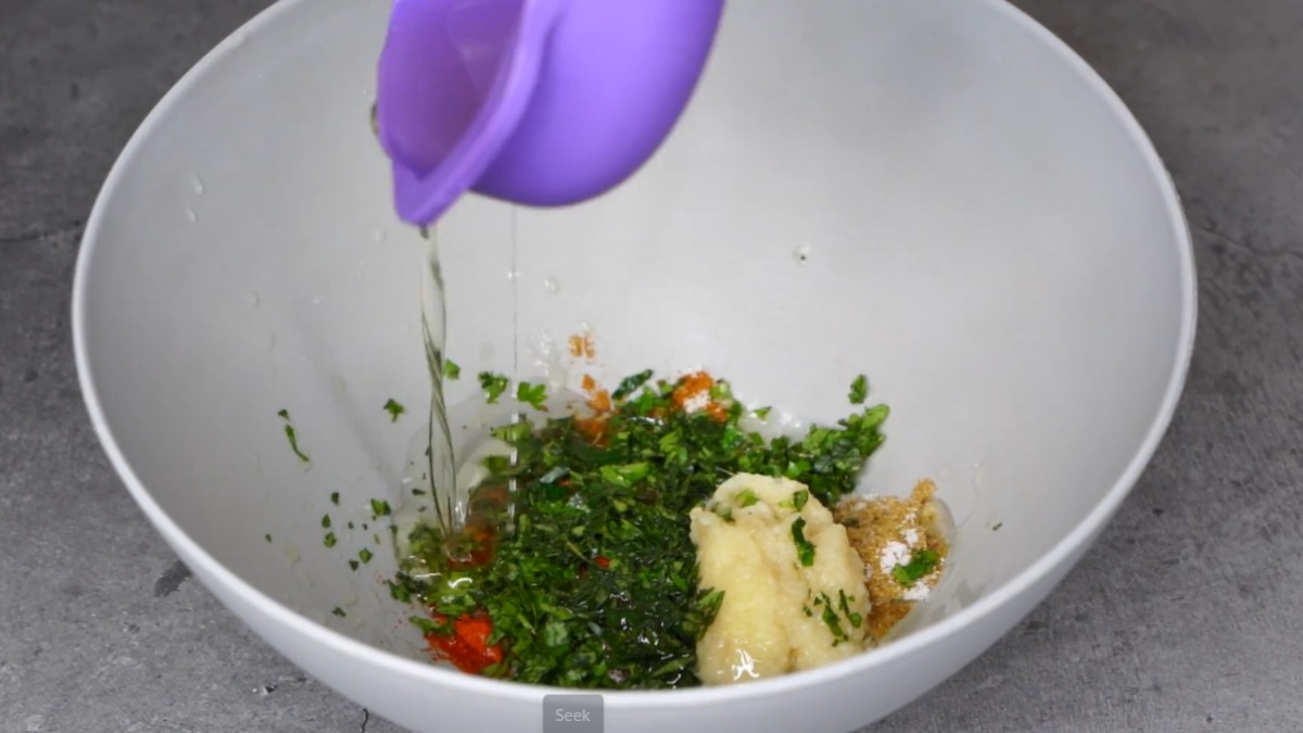Chopped Curry coriander leaves in Fish fry masala