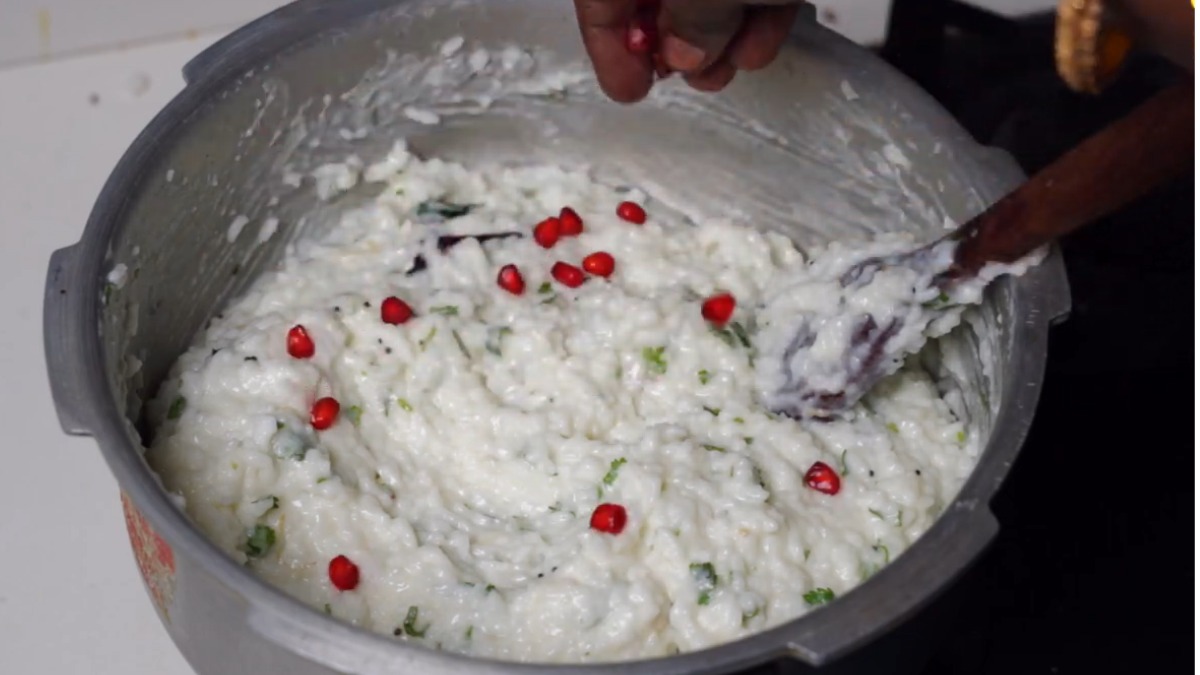 Temple Style Curd Rice - Add Pomegranate